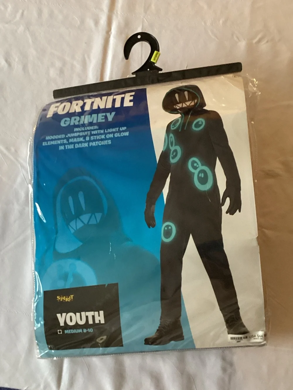 💀 Spirit Fortnite Grimey Black Costume with Aqua Glow Accents